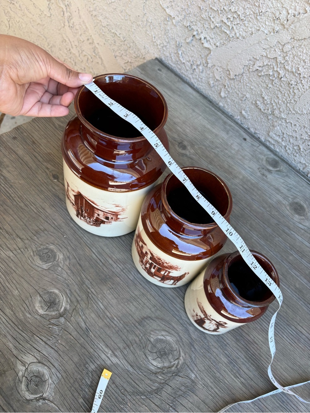 Vintage McCoy Pottery Canister Set Primitive Colonial Farmhouse Scene No Lids - Picture 12 of 12